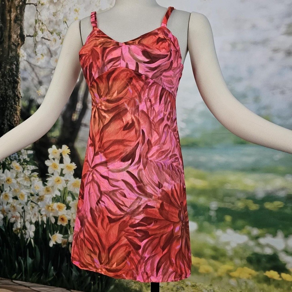 Vintage Rare 1970s Mini Slip Dress Bright Pink Floral Print Gaymode Party‎ Dress - Picture 3 of 8